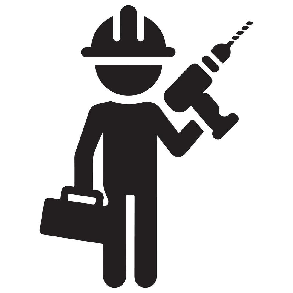 Construction Worker with Drill Icon vector