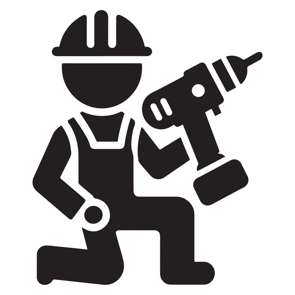 Construction Worker with Cordless Drill Icon vector