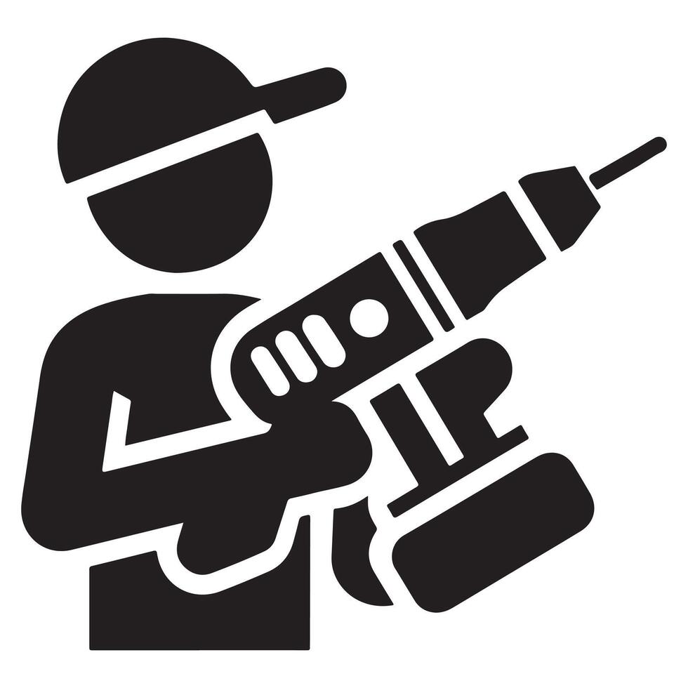 Worker in Hard Hat with Power Drill Icon vector