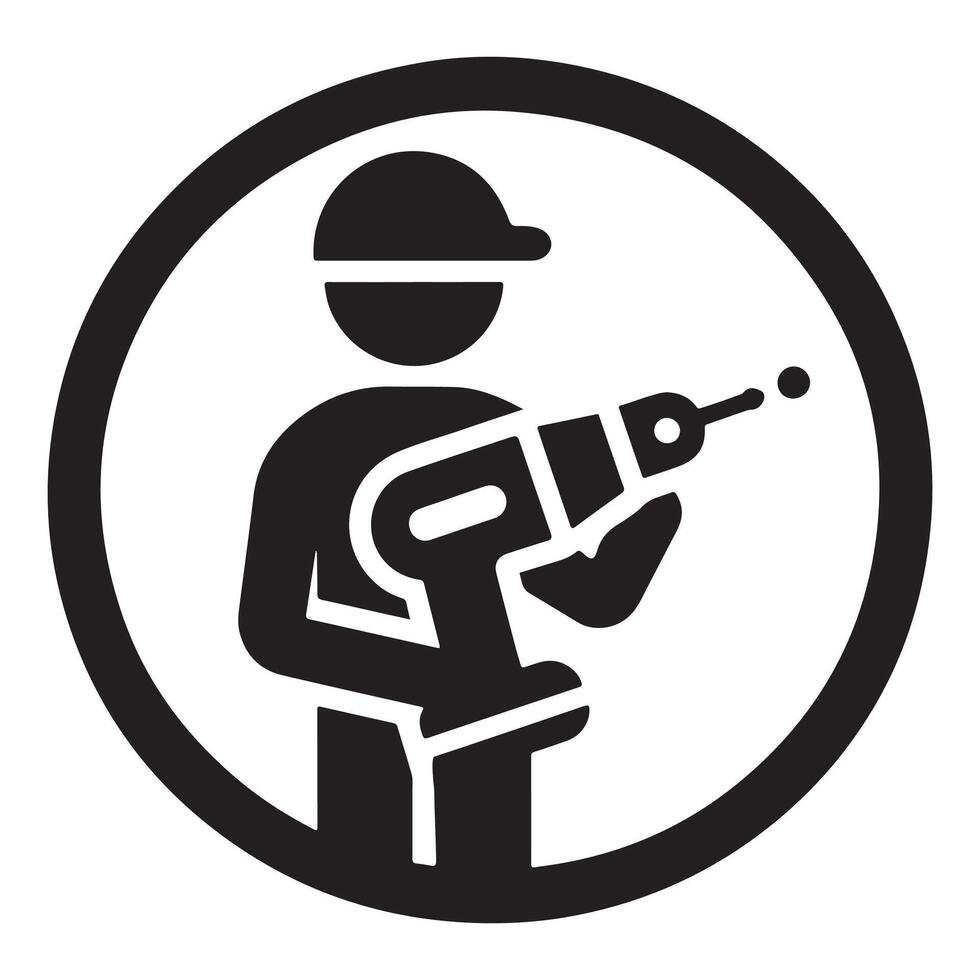 Worker with Power Drill and Hard Hat Icon vector
