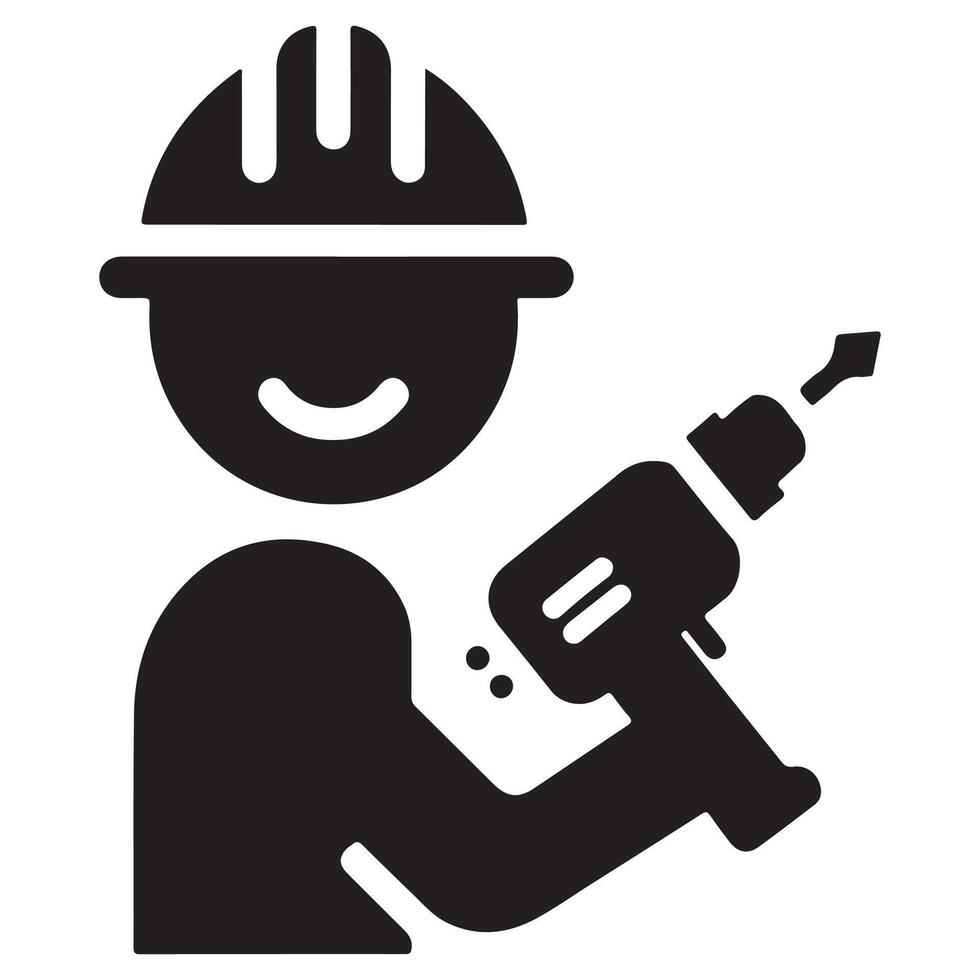 Happy Construction Worker with Drill Icon vector