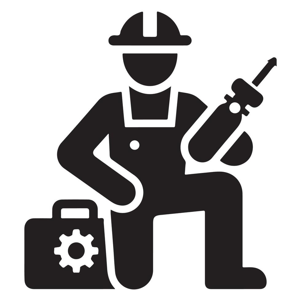 Kneeling Construction Worker with Drill vector