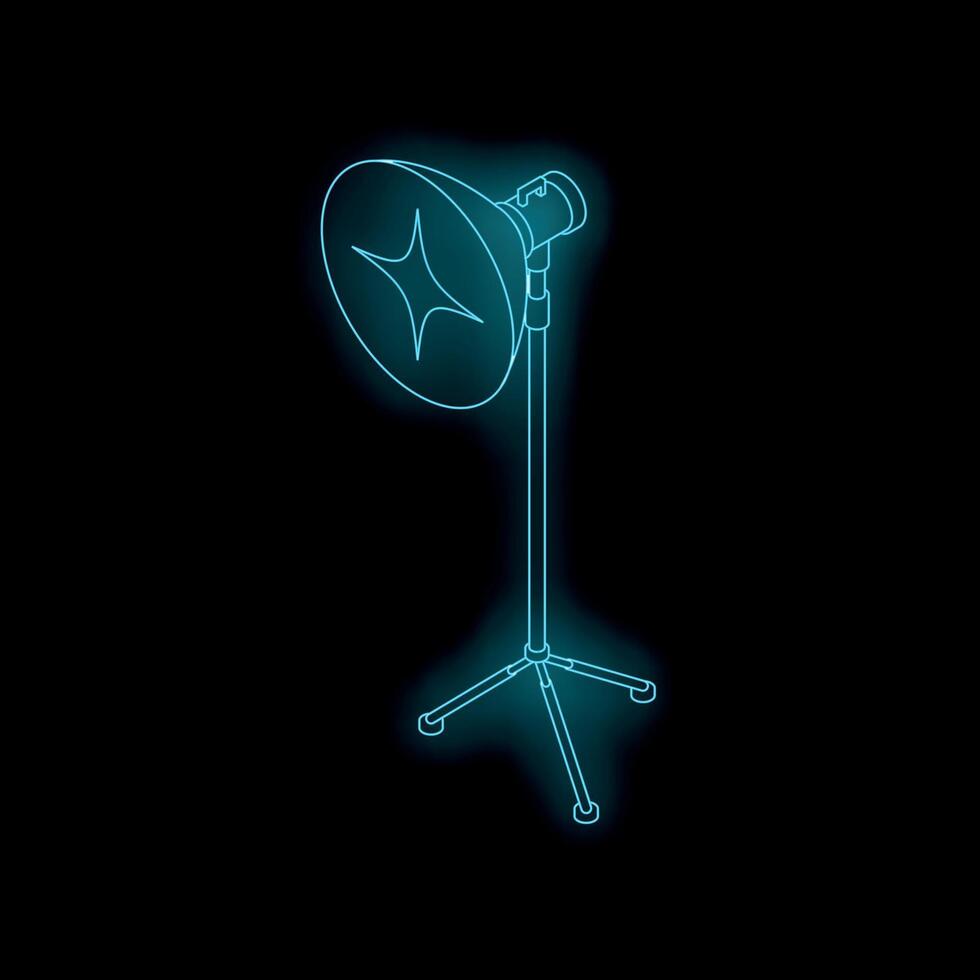 Neon icon of a studio spotlight shining in the dark vector