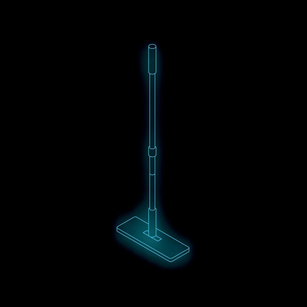 Neon mop glowing on black background cleaning concept vector