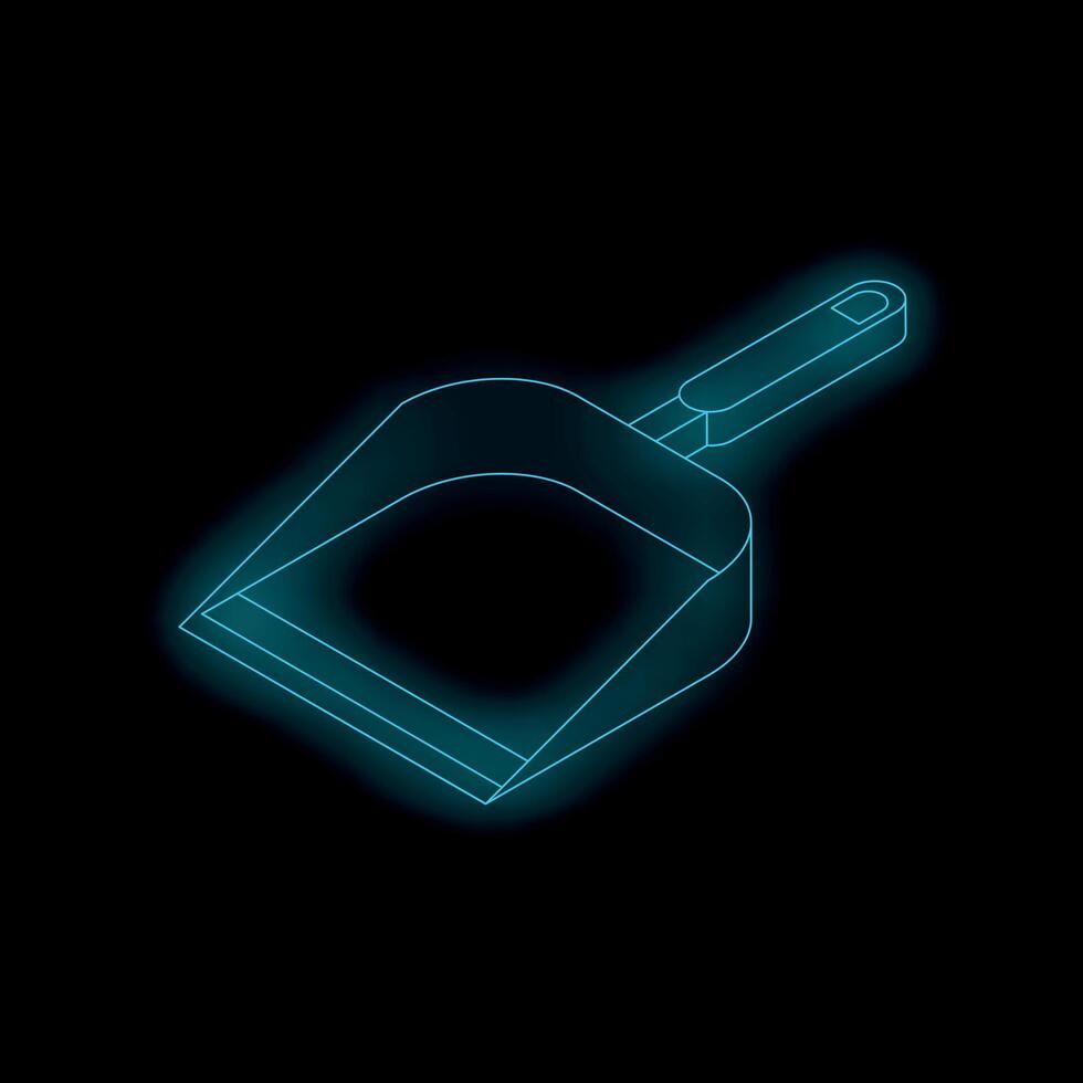 Blue neon dustpan glowing on black background vector