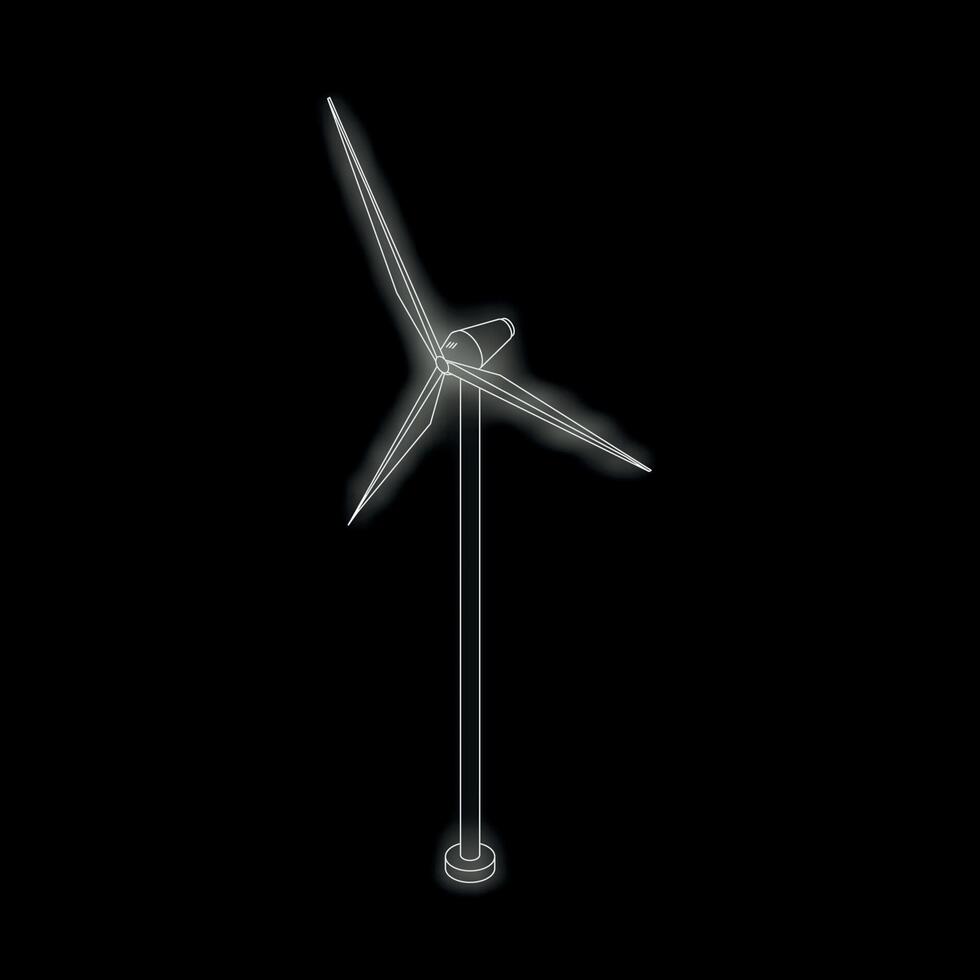Wind turbine generating clean energy on black background vector