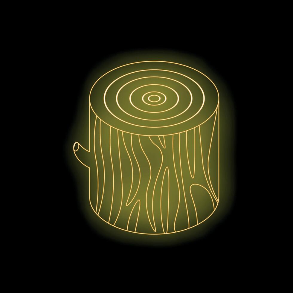 Yellow neon sign showing a tree stump on black background vector