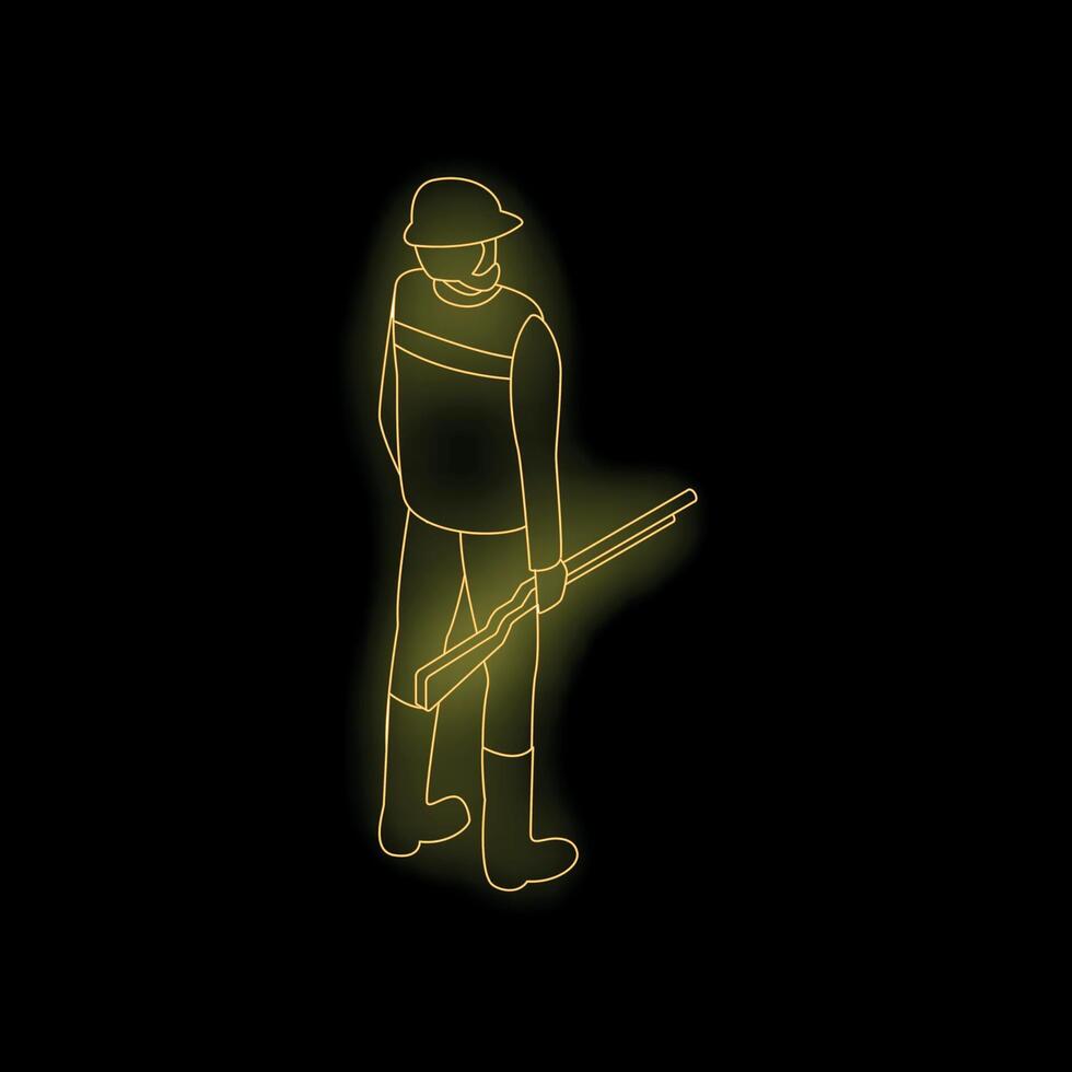 Hunter holding rifle glowing neon sign isometric view vector