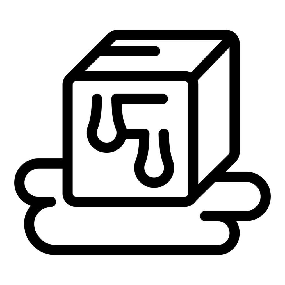 Melting ice cube creates a puddle of water on flat surface vector