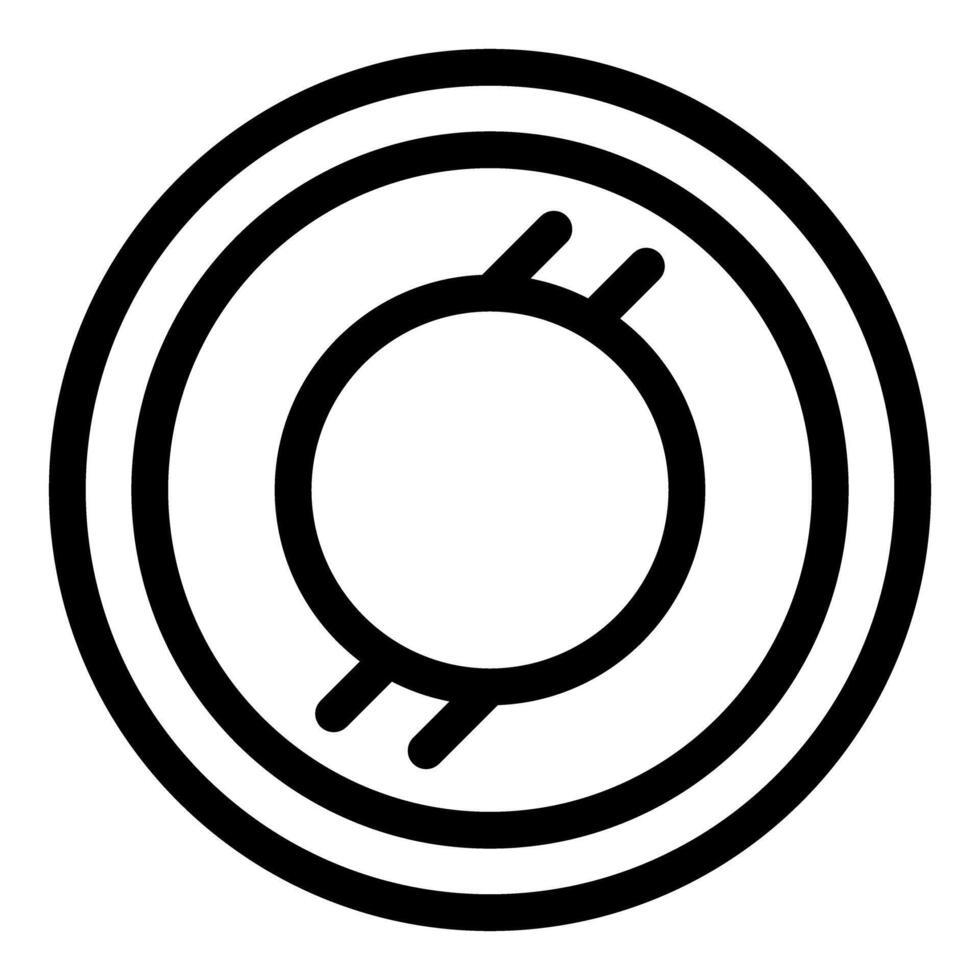 Generic cryptocurrency coin showing inner and outer rings with two short lines below central circle vector