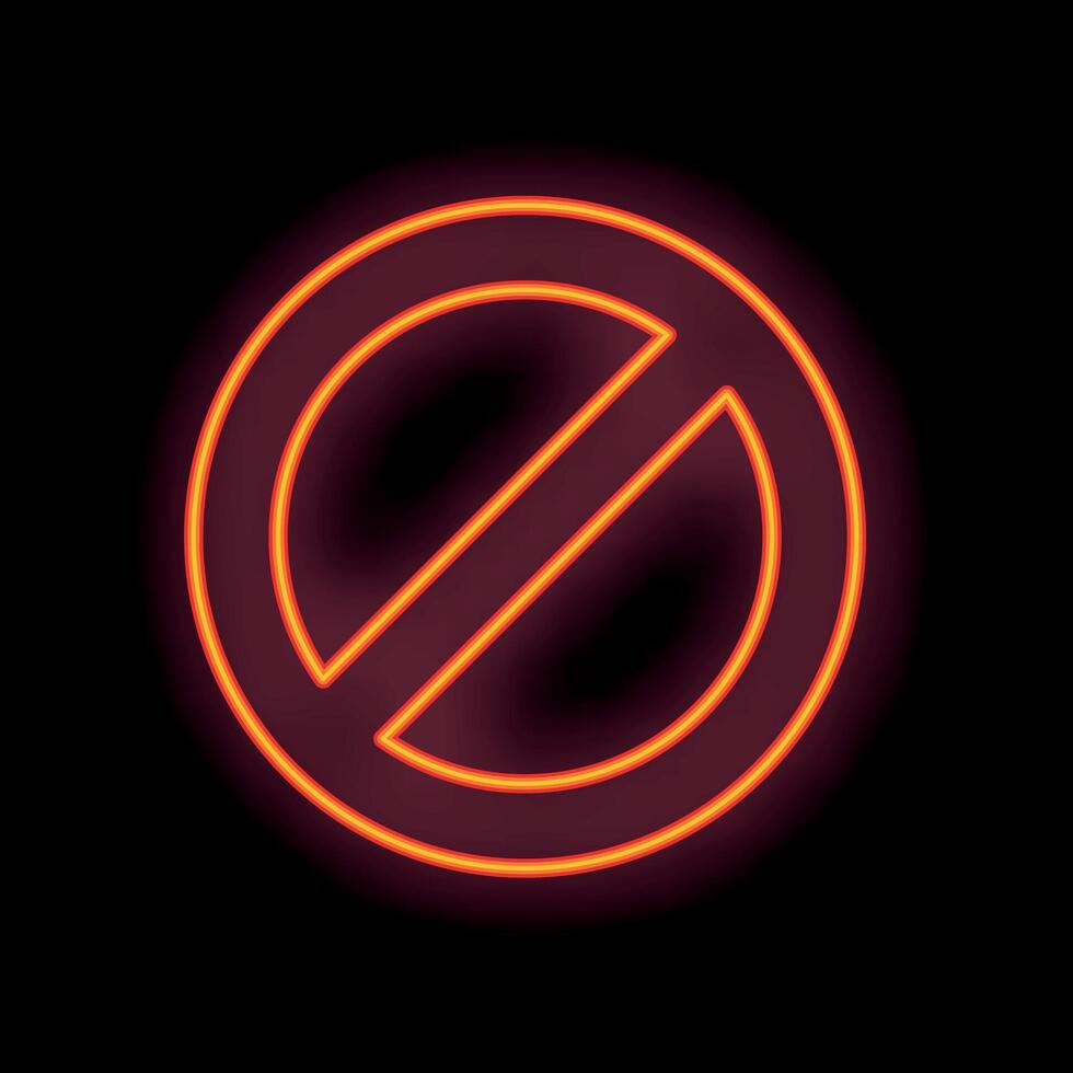 Neon red forbidden symbol glowing on black background vector