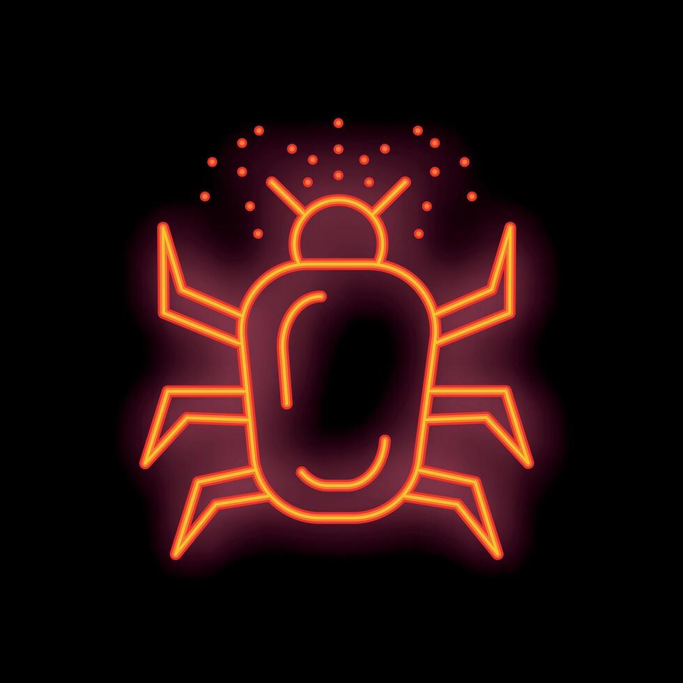 Glowing neon red beetle spreading virus malware on black background vector