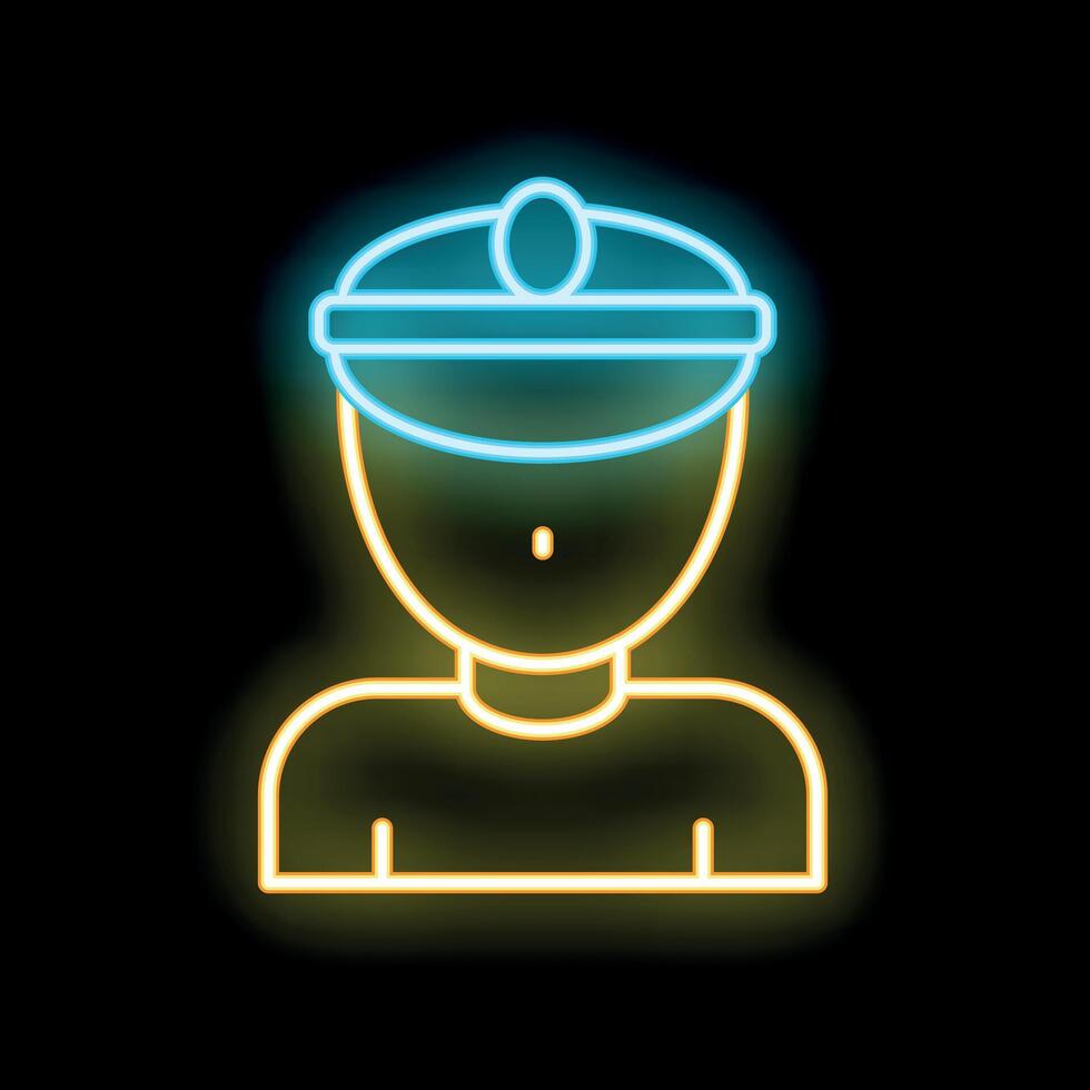 Neon icon of ship captain wearing uniform cap vector