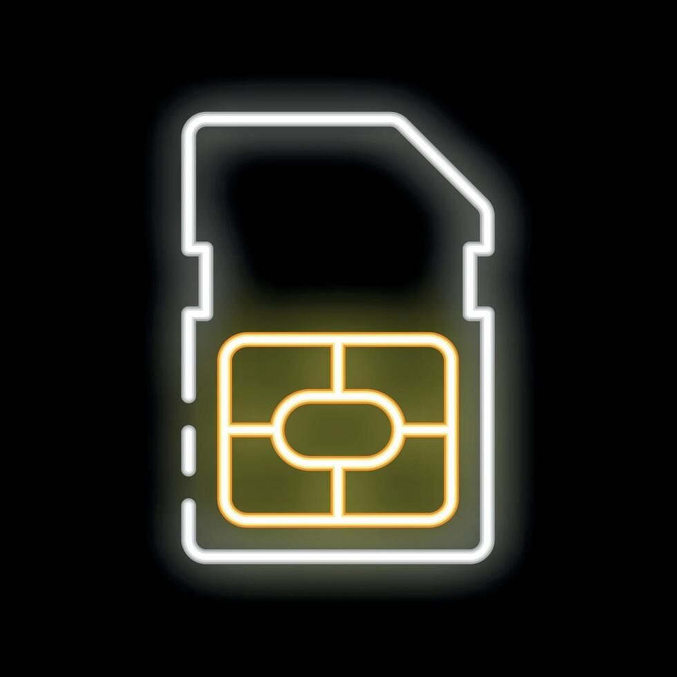 Neon sim card glowing on black background vector