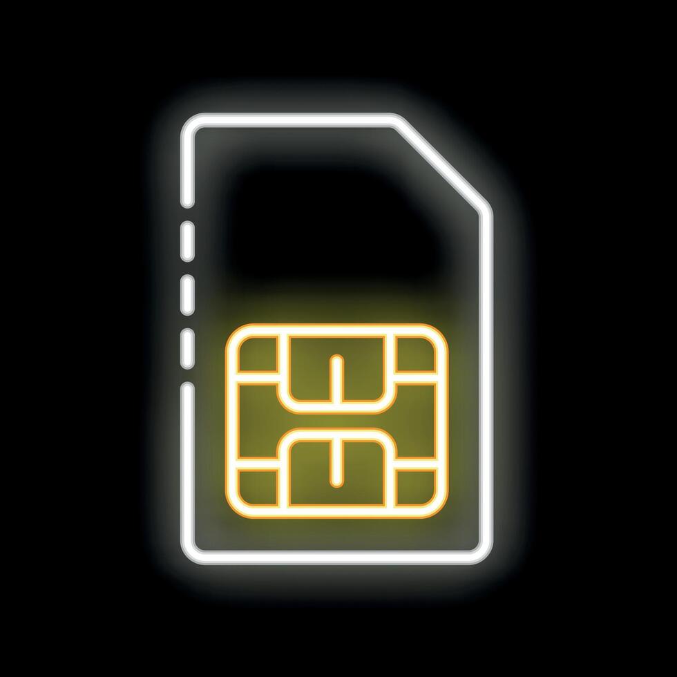 Glowing neon sim card icon on a black background vector
