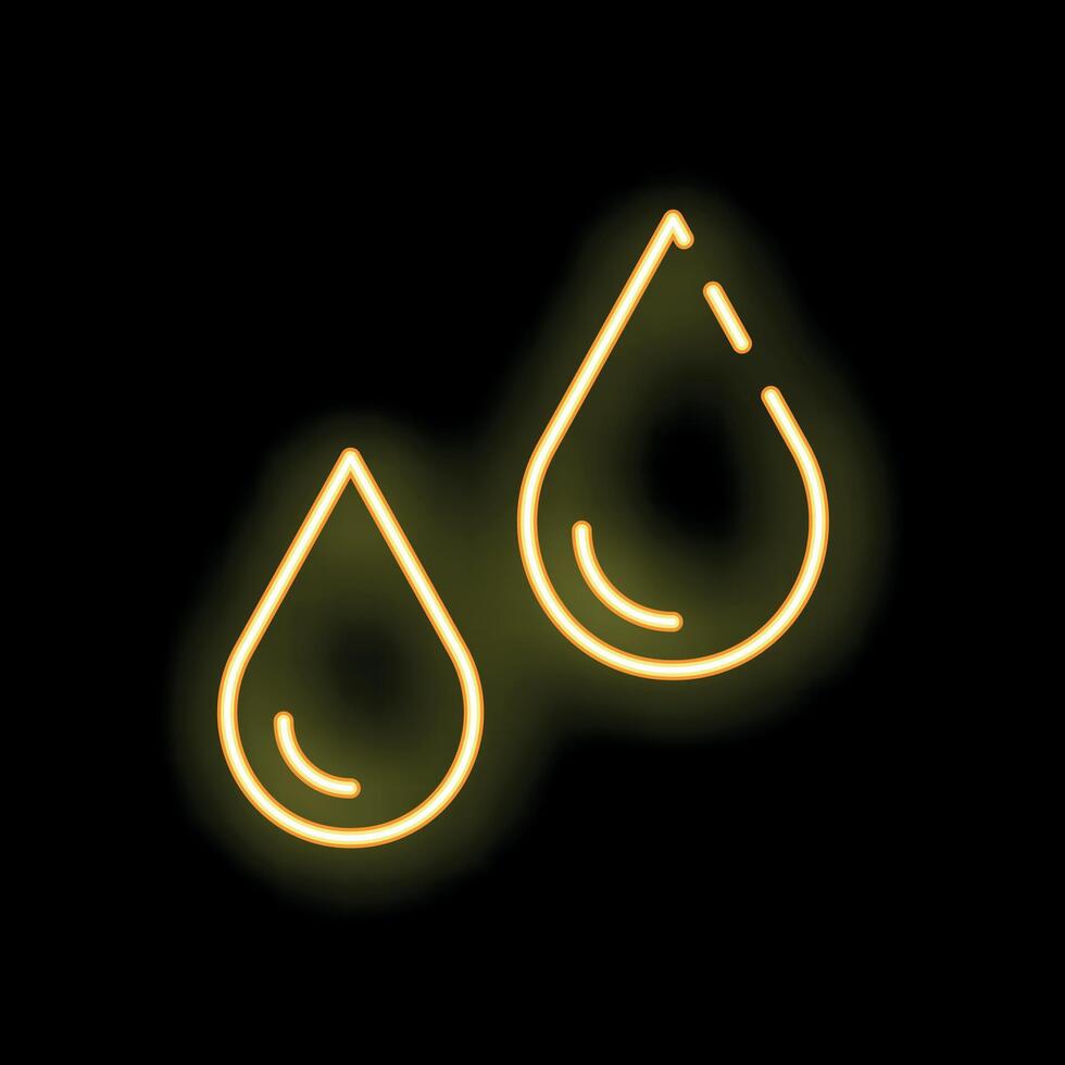 Two water drops glowing with yellow neon light on black background vector