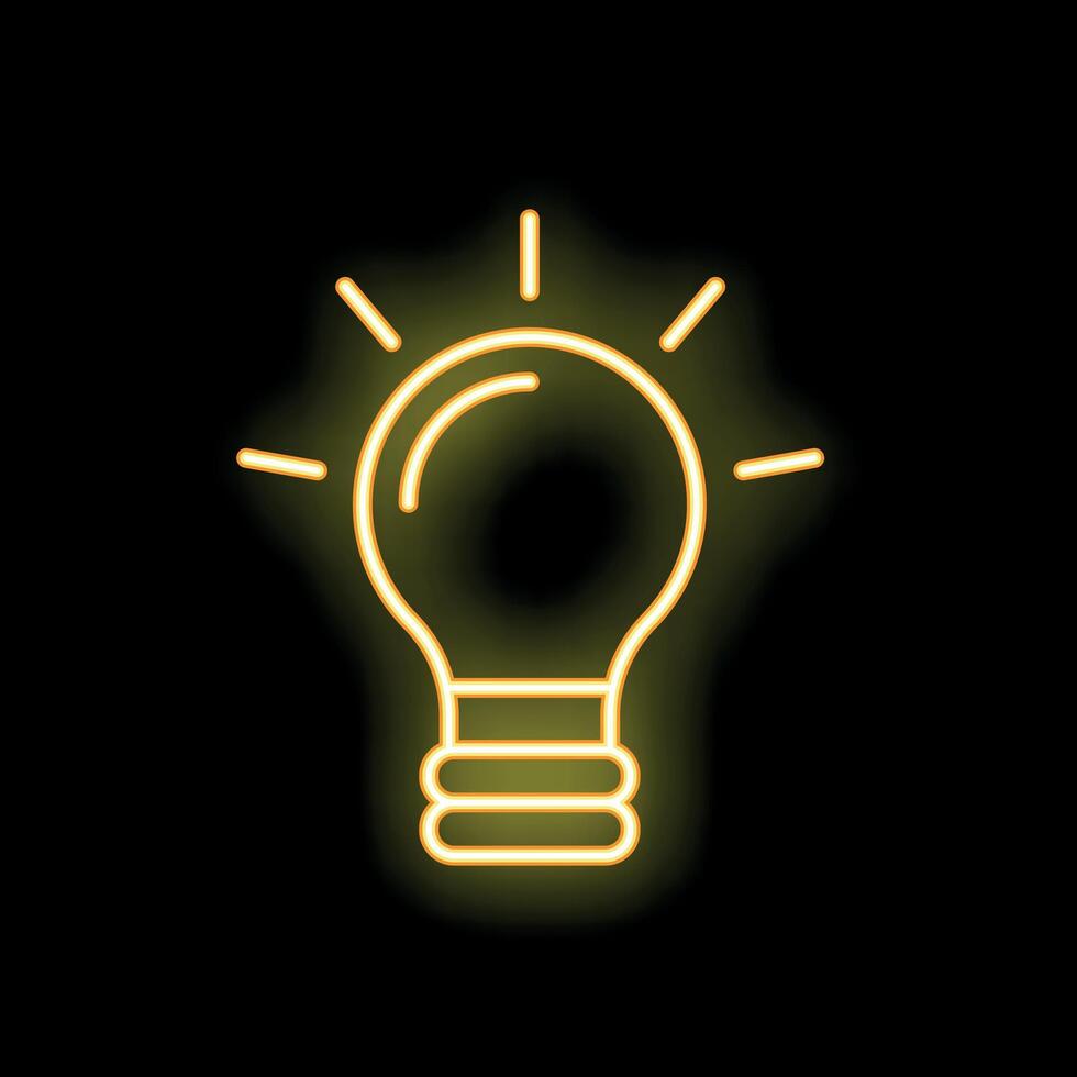 Yellow neon lightbulb shining on black background vector