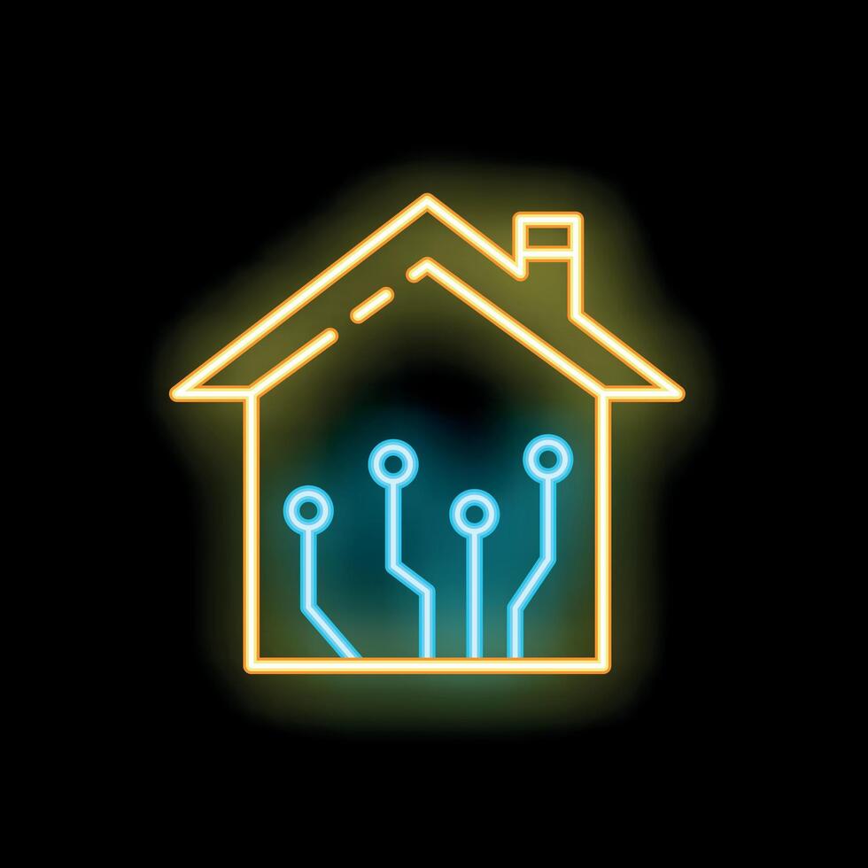 Neon smart home showing home automation system with printed circuit board vector