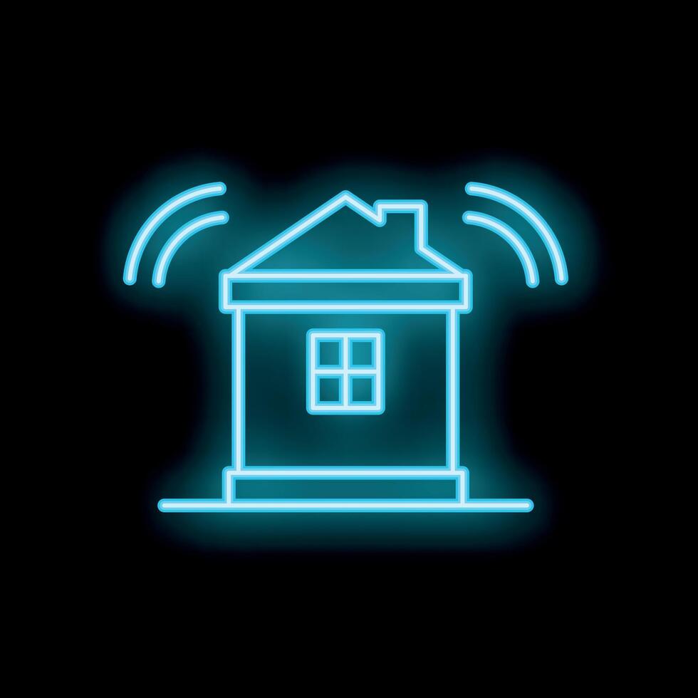 Neon smart home sending signals with radio waves icon vector