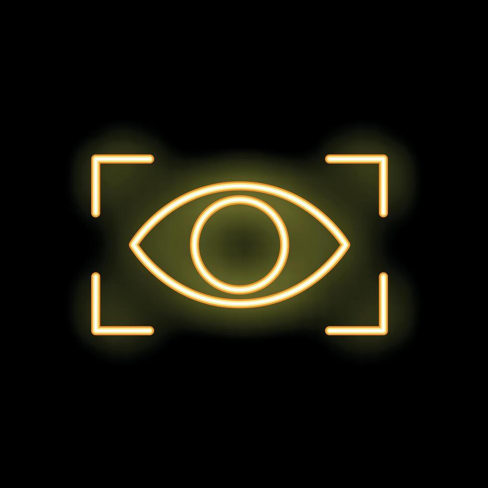 Neon sign showing eye scanning in yellow color vector