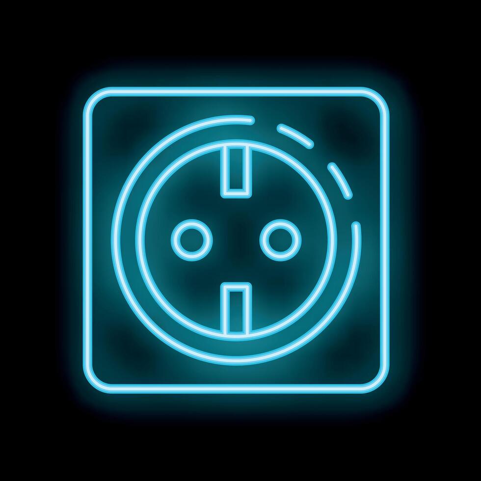 Glowing neon blue european power socket icon on a black background vector