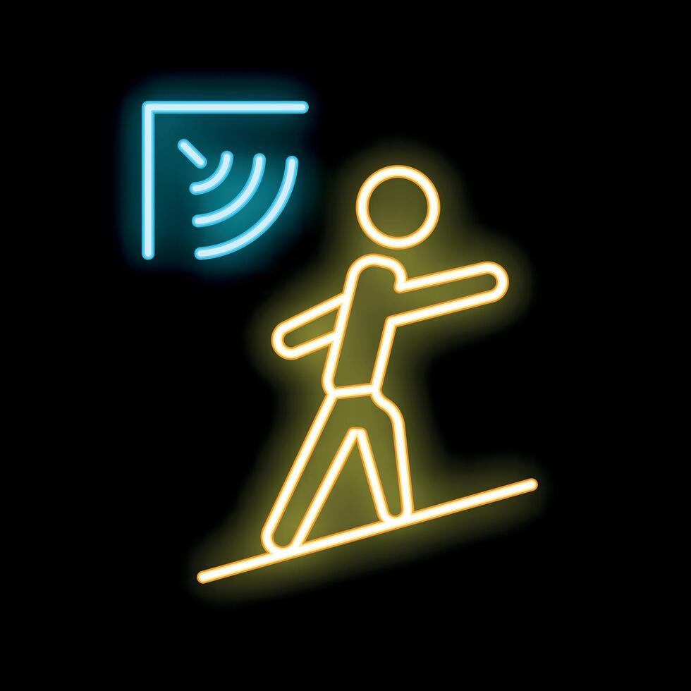 Stick figure walking upwards under wifi signal neon sign vector
