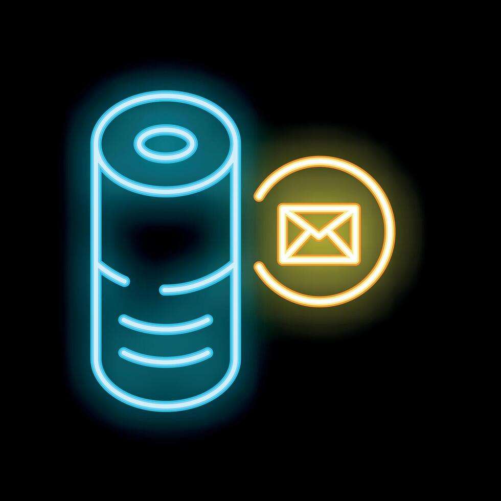 Neon server icon showing email notification alert vector