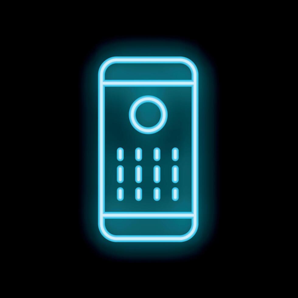 Blue neon smartphone glowing on black background vector
