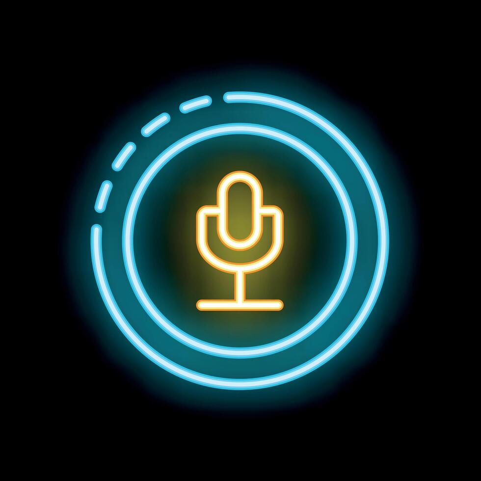 Neon microphone icon glowing on black background vector