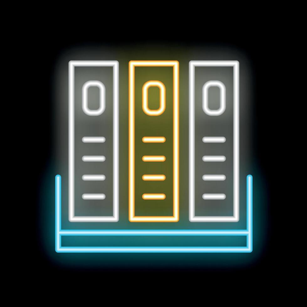 Neon glowing icon of office archive with folders on the shelf vector