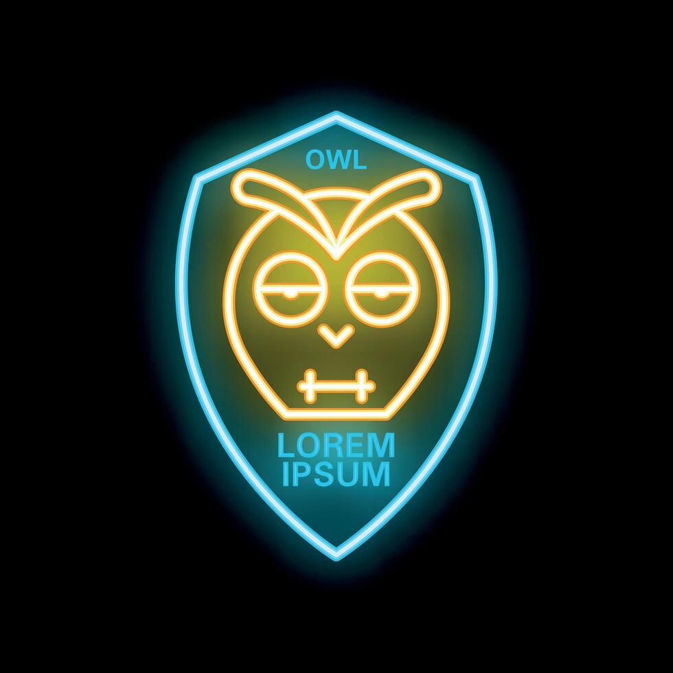Glowing neon line shield with an owl bird icon isolated on a black background for your projects vector