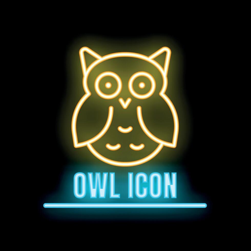 Glowing neon line owl bird icon isolated on black background. illustration vector