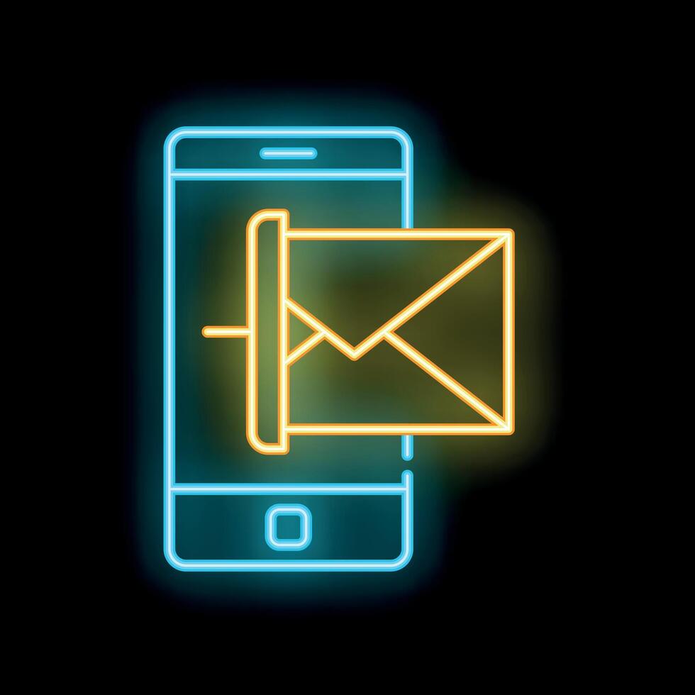 Neon icon of smartphone showing incoming email notification vector
