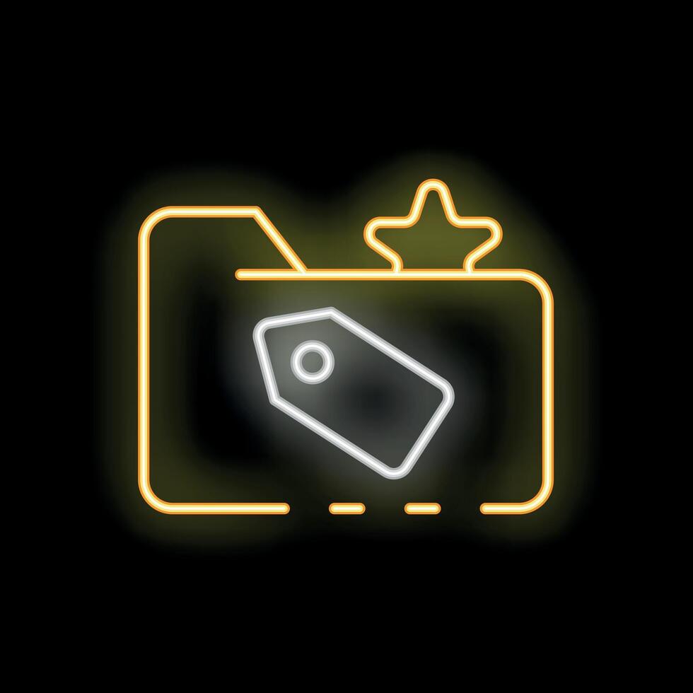 Neon icon of folder with price tag representing digital marketing vector