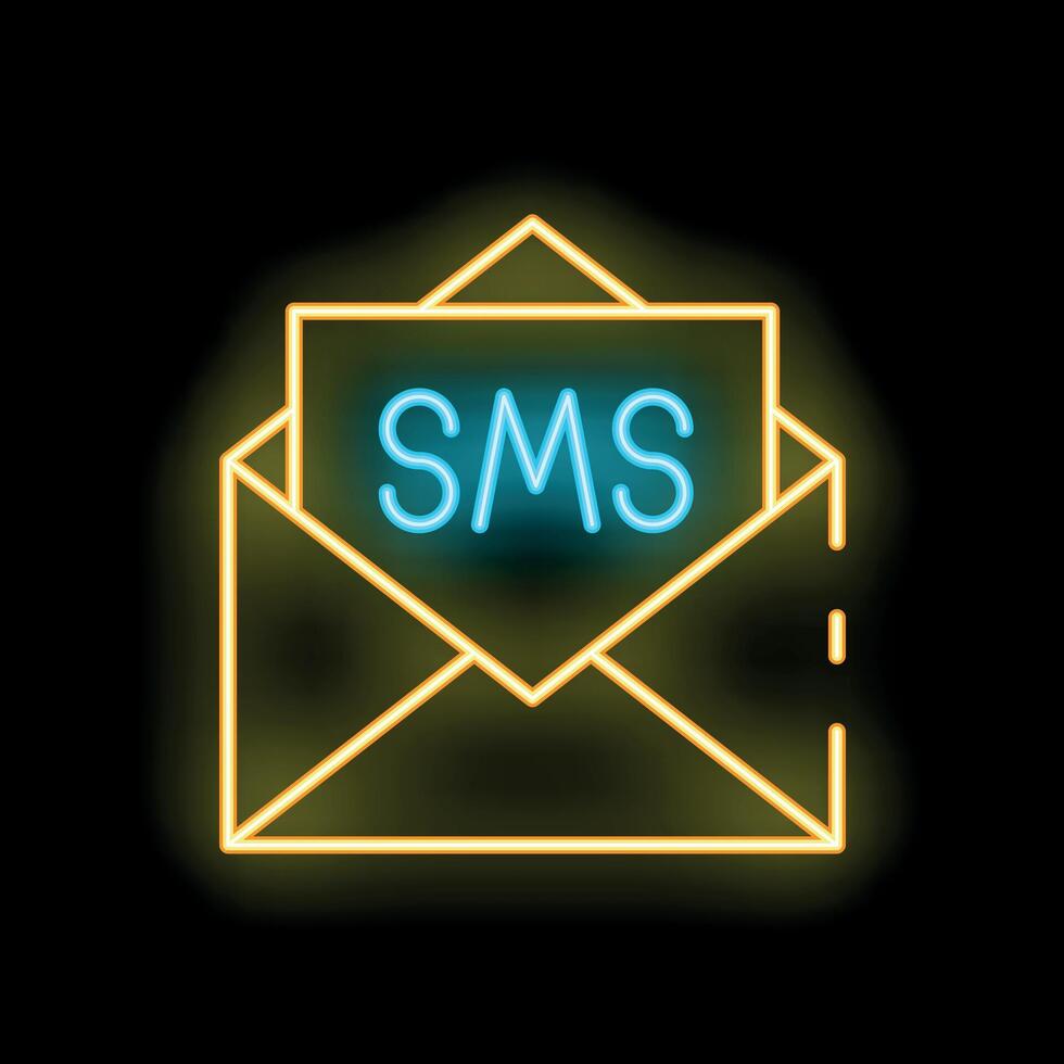 Neon envelope showing sms message notification icon vector