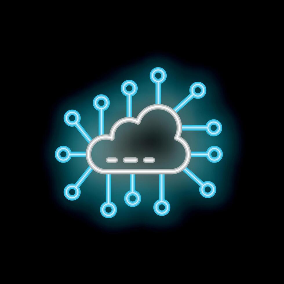 Neon blue cloud computing icon connecting to network vector