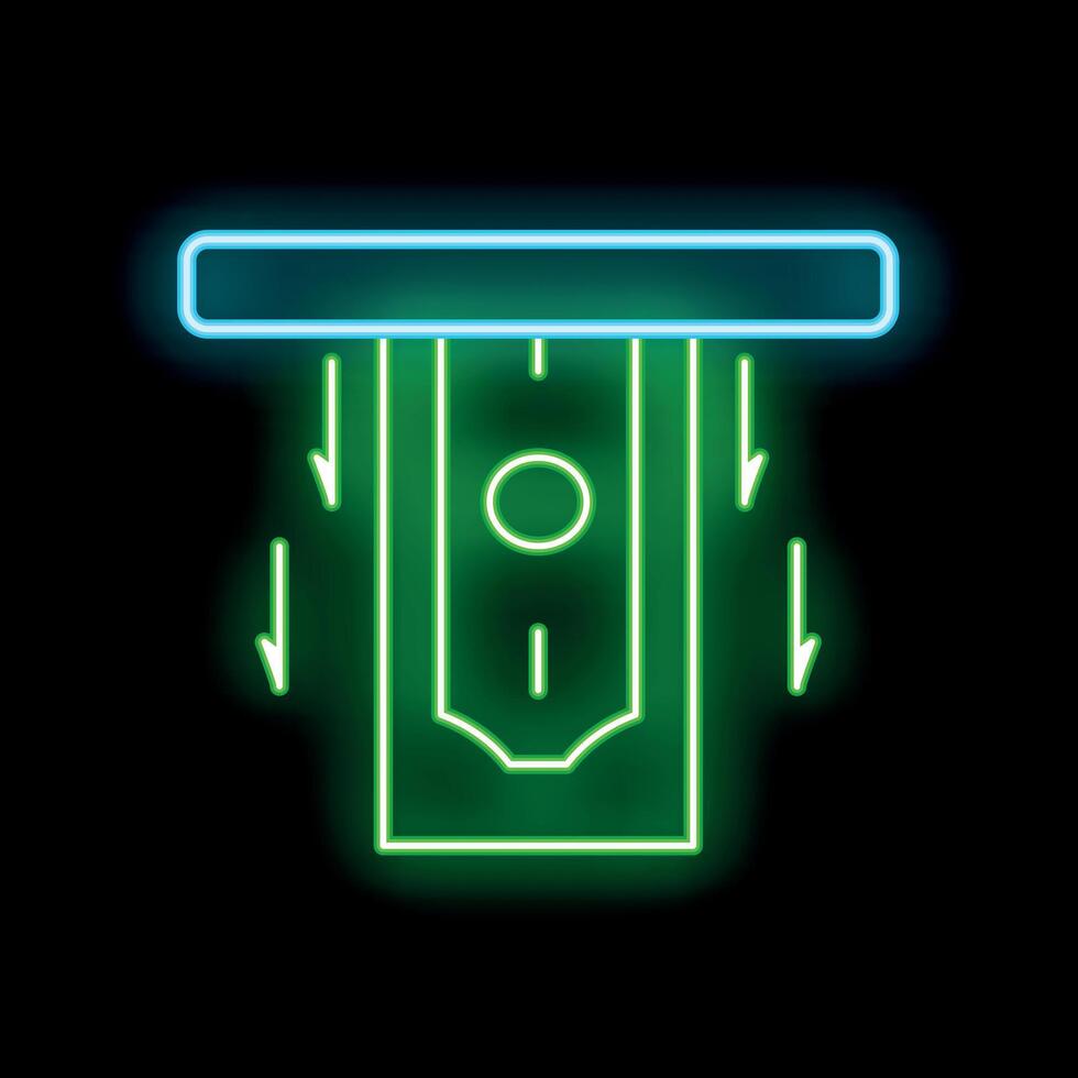 Neon green atm cash withdraw icon glowing on dark background vector