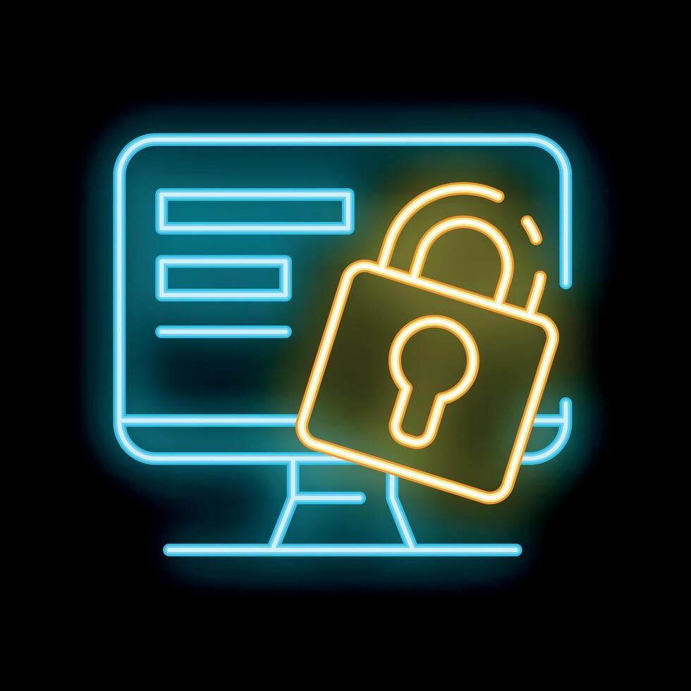 Neon computer screen showing secure login page vector