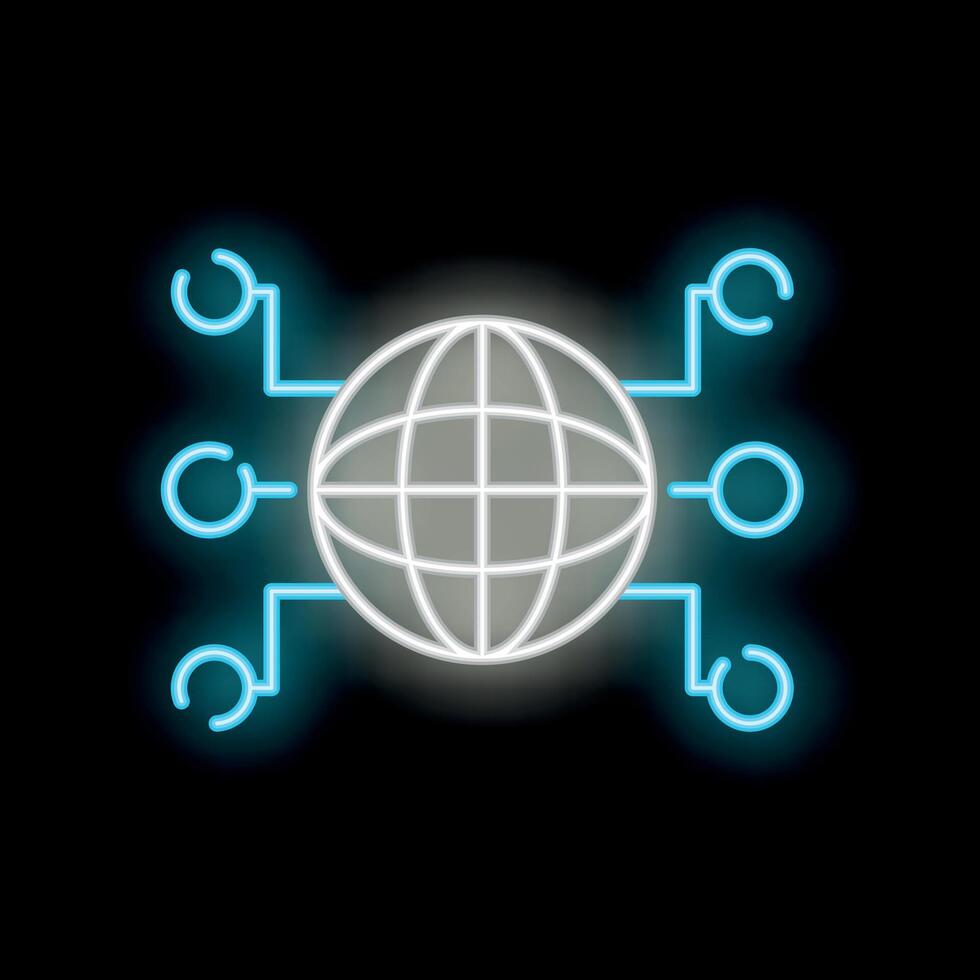 Neon internet network connecting global communication lines vector