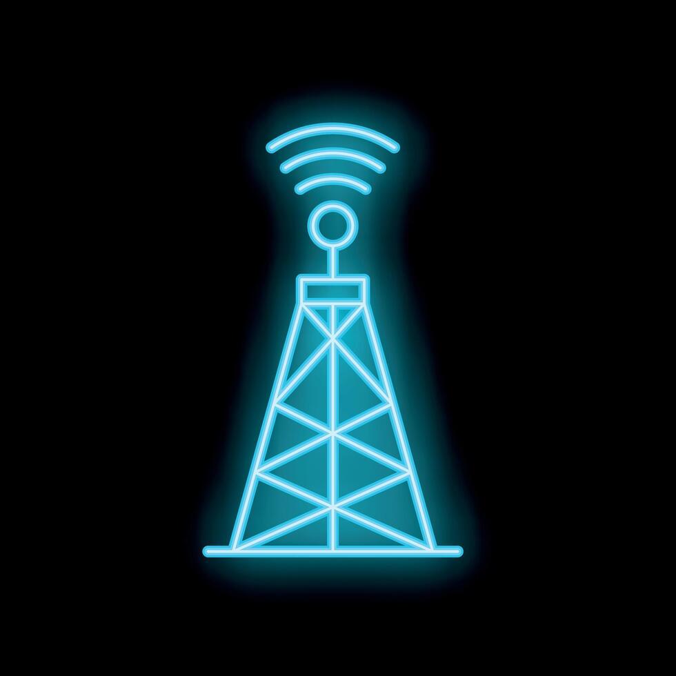 Neon style icon of telecommunication tower sending radio waves vector