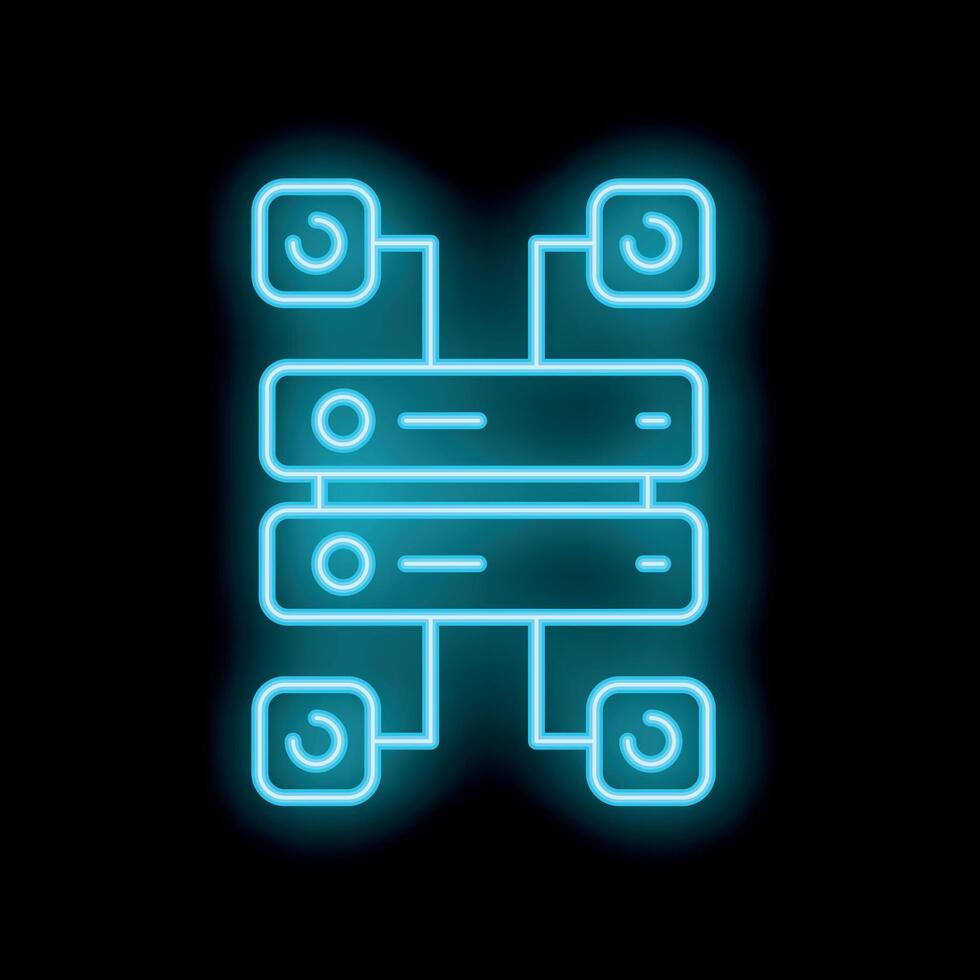 Neon blue glowing icon of a server backup data recovery system vector
