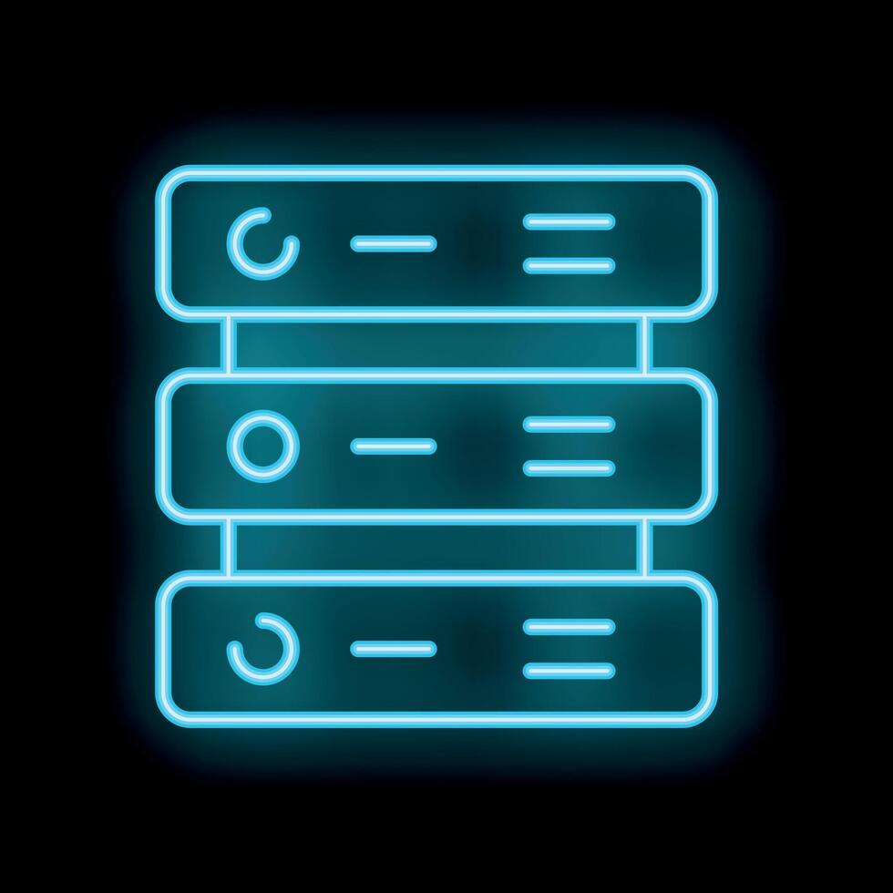 Neon server icon representing data storage and network infrastructure vector