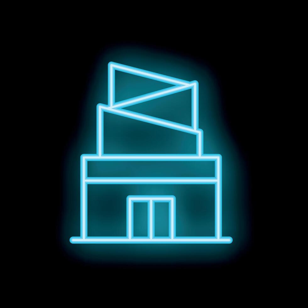 Glowing neon sign depicting modern building at night vector