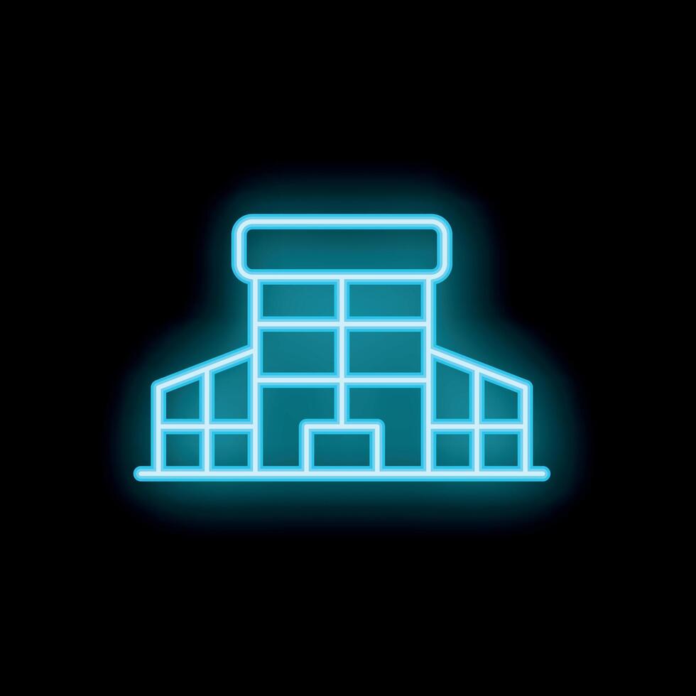 Blue neon sign of a generic office building with glowing windows on a black background vector