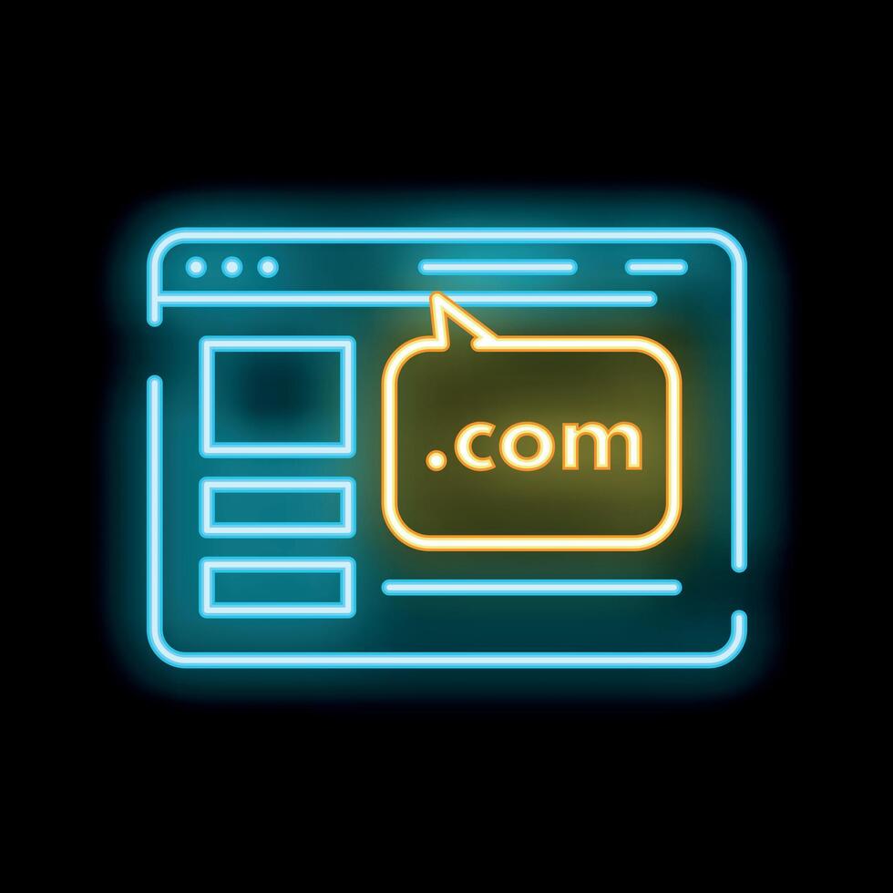 Neon sign showing a website with a .Com speech bubble vector