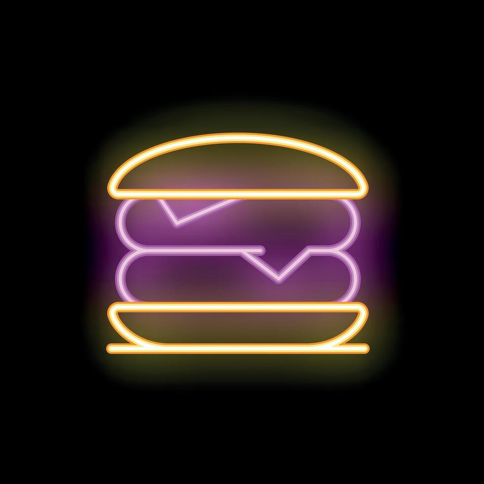 Bright neon sign depicting tasty burger glowing on black background vector