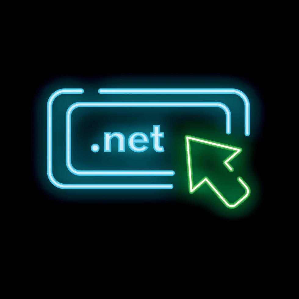 Neon icon of computer mouse cursor clicking .Net button vector