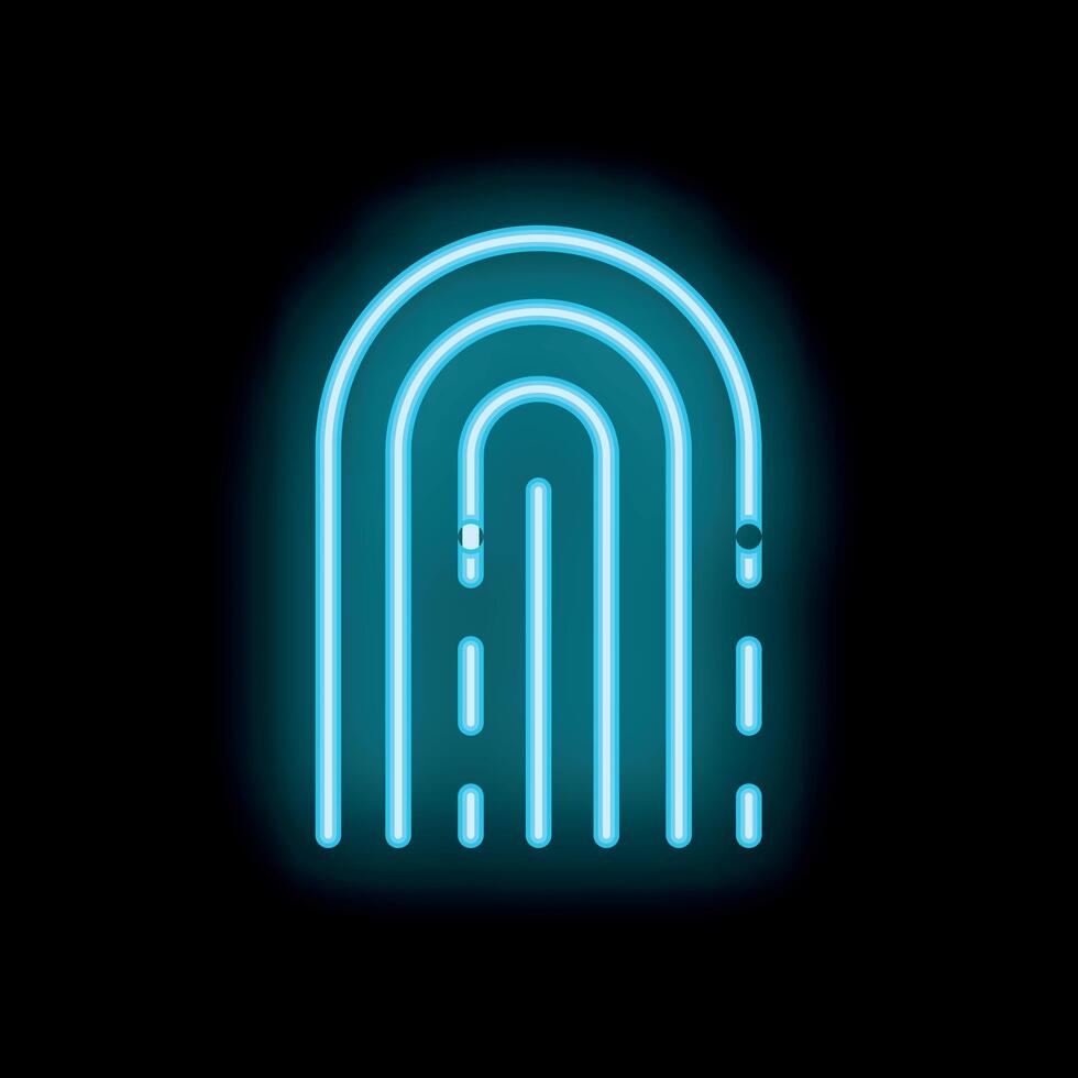 Neon fingerprint glowing on black background representing identity vector