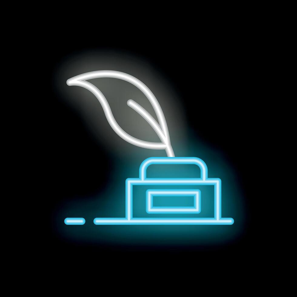 Neon sign of inkwell with feather pen symbolizing writing and creativity vector