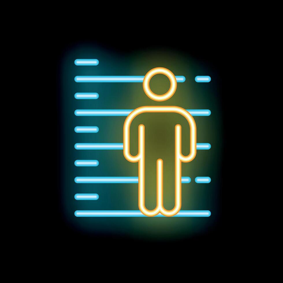 Neon sign of suspect standing at lineup with height chart vector